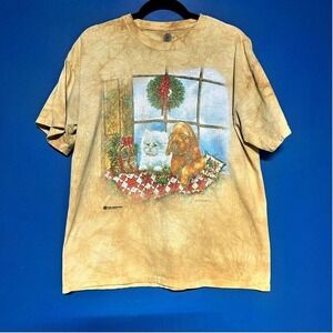 Vintage The Mountain Tee Size Large Puppy Kitten Christmas Festive Tie Dye Retro